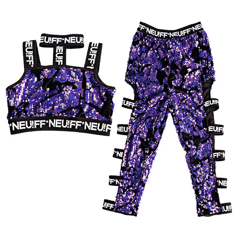 Детские костюмы для джазовых танцев одежда с блестками девочек уличных детские в