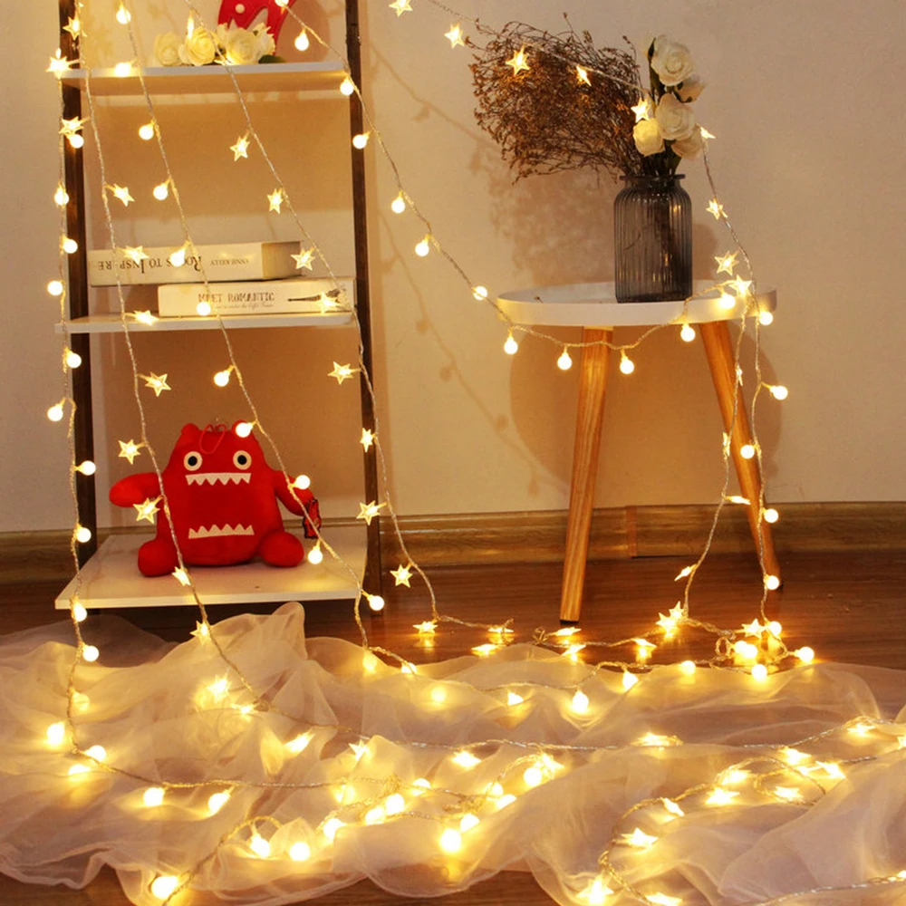 Светодиодный светильник LEADLY для улицы гирлянда со звездами 20/60/80 светодиодный