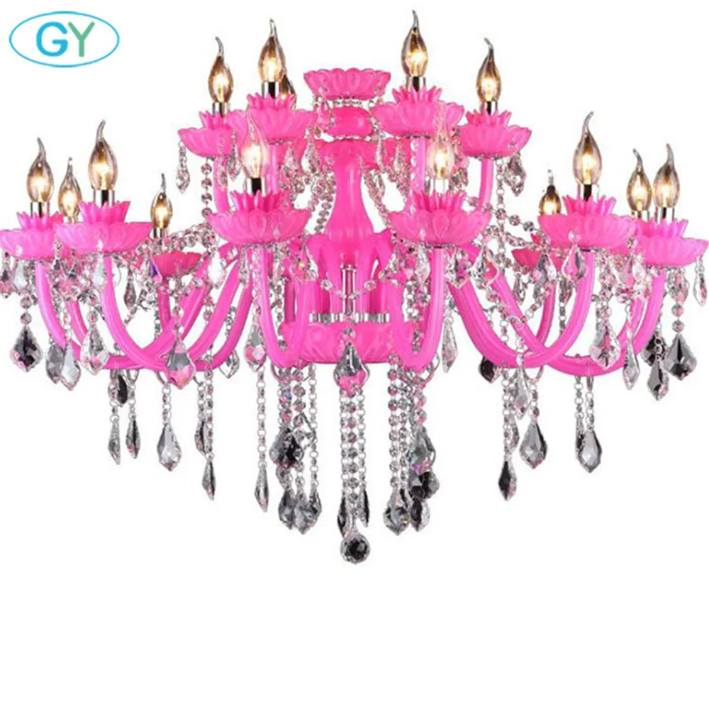 Современная хрустальная люстра в форме свечи розовая детская лампа принцессы