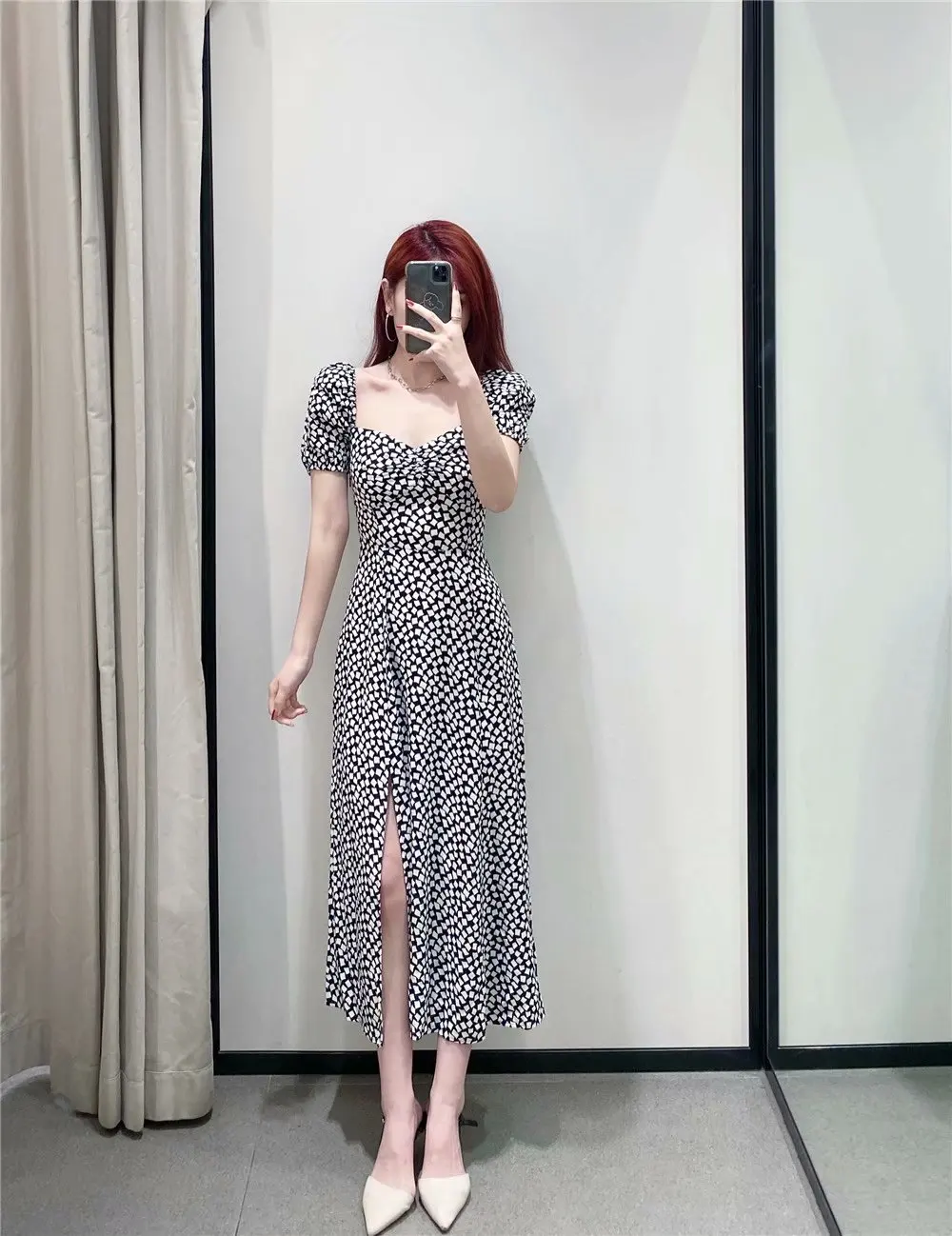 

JCÂ·KILIG Waist Up, leg Length French Square Collar Dress W66214H