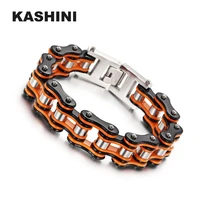 punk mens chain bracelets bangles fashion biker bicycle motorcycle orange link bracelets for men stainless steel jewelry gift