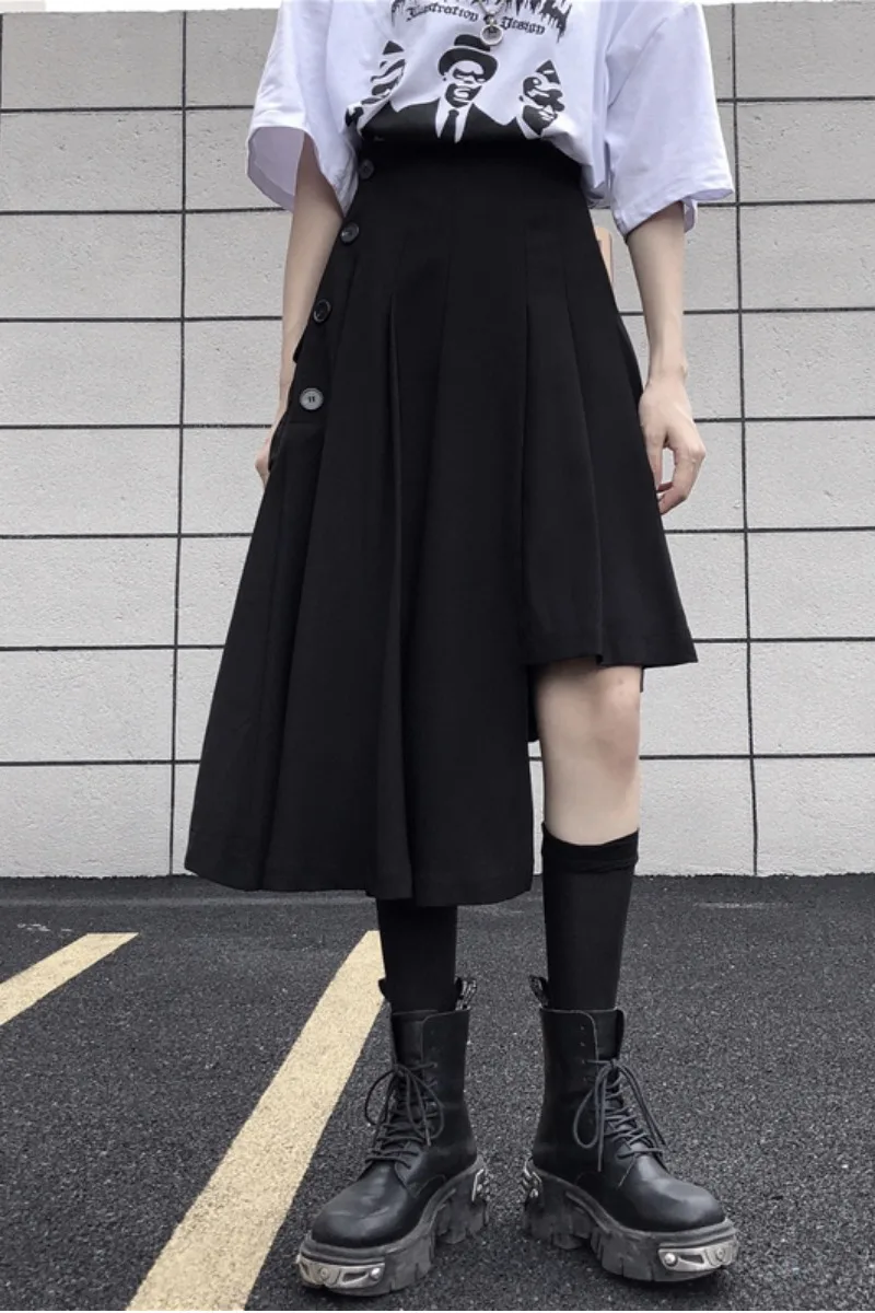 

SuperAen Black Irregular Pleated A Line Skirts Women's 2021 Autumn New High Waist