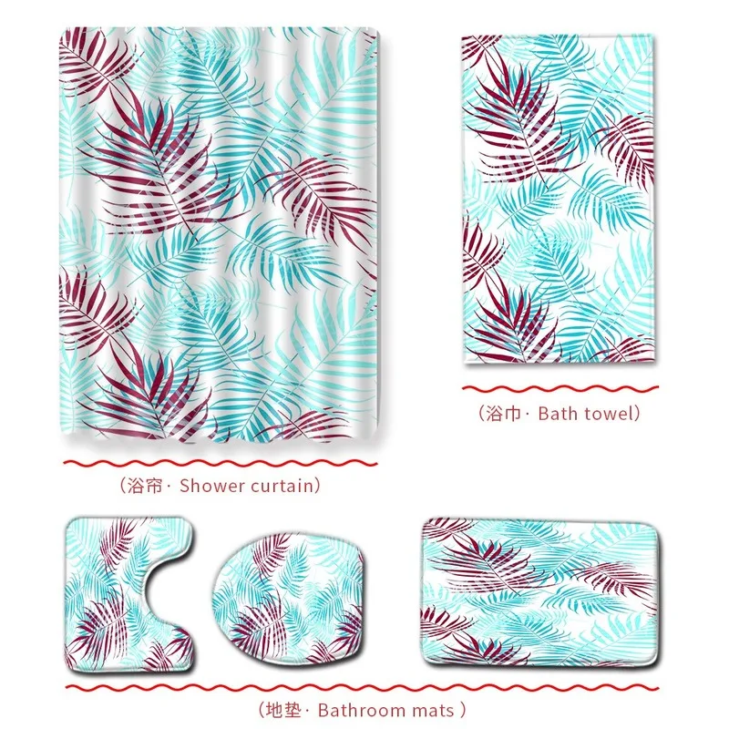 

Flamingo Bathroom Shower Curtain Bath Towel Mat Five-Piece Set Bathroom Toilet Carpet Shower Mat bathroom mat
