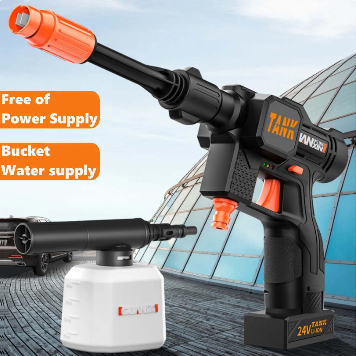 Скидка Беспроводной пеногенератор высокого давления 12000 мАч для мойки автомобилей, пистолет с литиевой батареей, портативный пеногенератор высок...