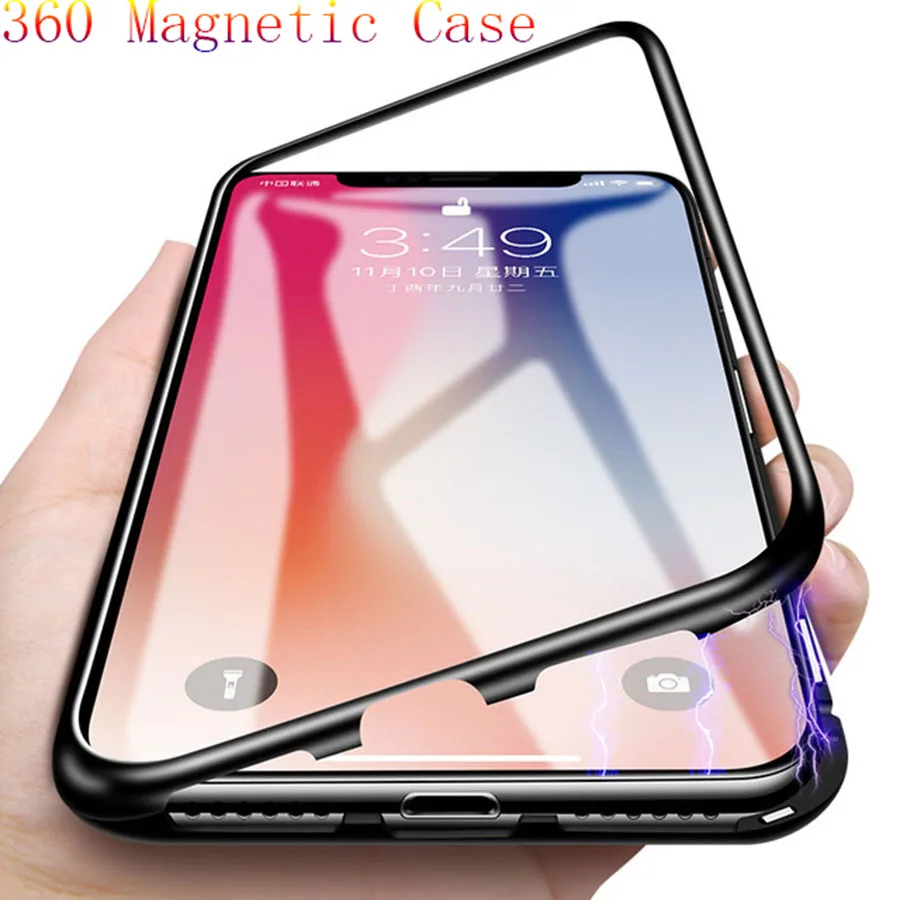 360 Магнитный Флип металлический чехол для iphone 11 Pro Max XS XR роскошный закаленное