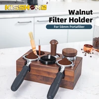58mm walnut coffee filter holder tamper stand distributor mat base rack espresso coffee maker support barista accessories gift
