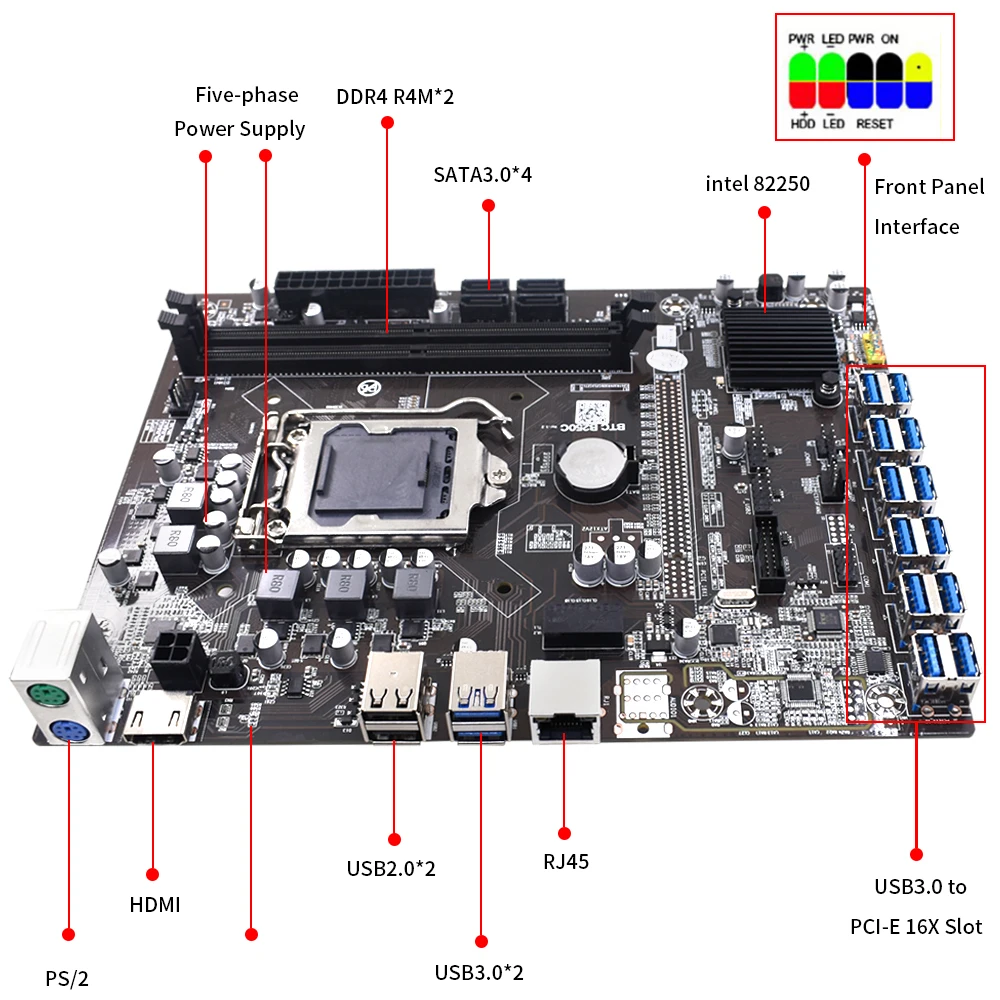 Материнская плата TISHRIC B250C для майнинга BTC 12 портов USB 3 0 PCIE 16X к слот графической