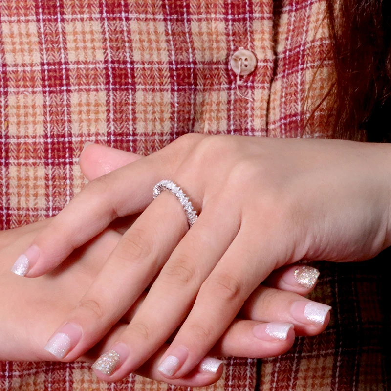 Solid 14K белое золото сердце Moissanite развлечение полный алмазный обруч 3 мм 0.1ct 2.2ctw DF цвет для женщин