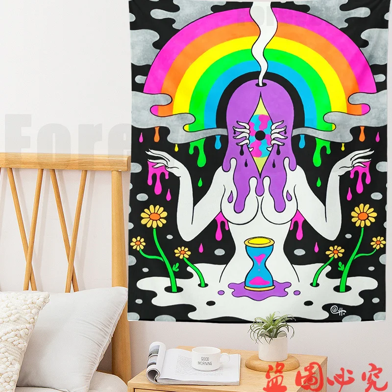 

Psychedelic Skull Tapestry Floral Colorful black Wall Hanging Hippie Wall Decor Bedroom Living Room Wall Hanging Rug Shawl