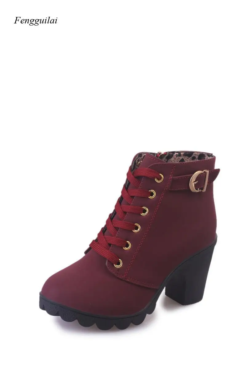 New Spring Winter Women Pumps Boots High Quality Lace-Up European Ladies Shoes Pu High Heels Boots Fast Delivery