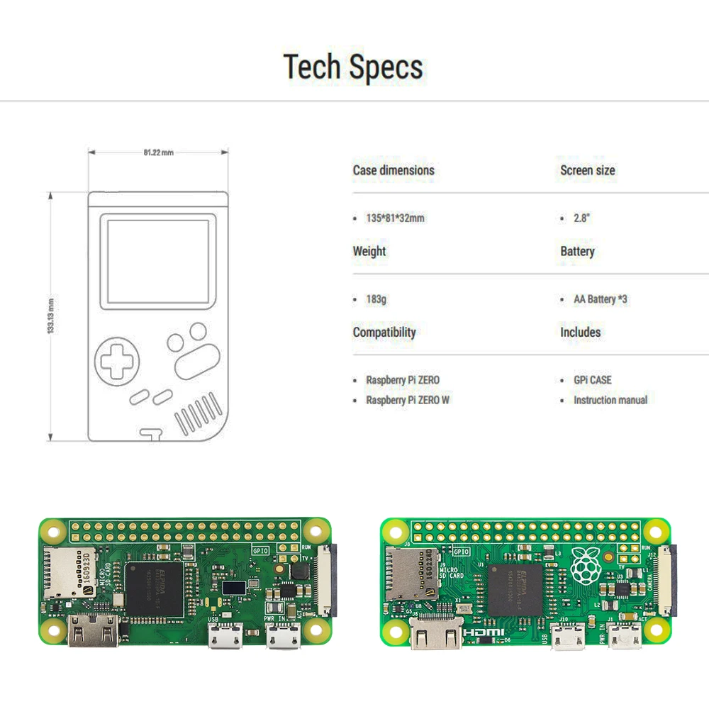 Новое поступление Retroflag GPi Чехол комплект с теплоотвод для Raspberry Pi Zero W V1.3 GPi пластиковый кейс