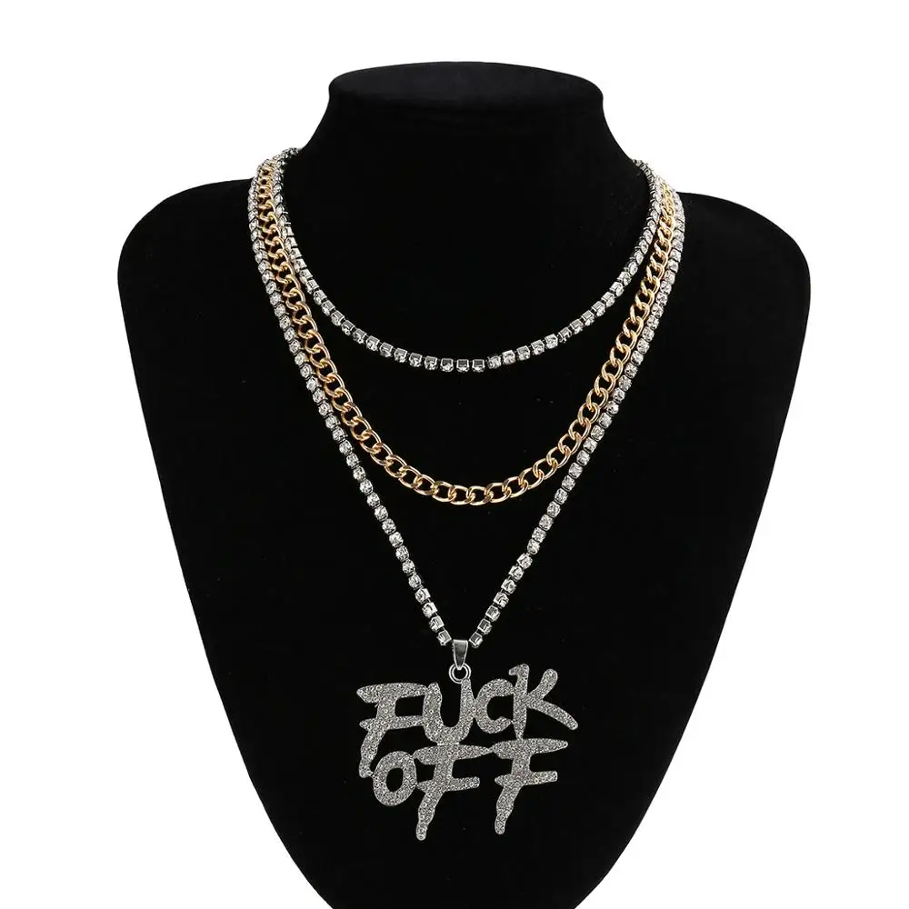 

IngeSight.Z 3Pcs/Set Hip Hop Full Iced Out Rhinestone Letter Pendant Necklace Luxury Shiny Crystal Miami Choker Necklace Jewelry