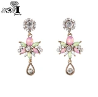 yayi jewelry fashion boho pink glass crystal rhinestone dangle women ancient gold color wear ear band long tassel earrings