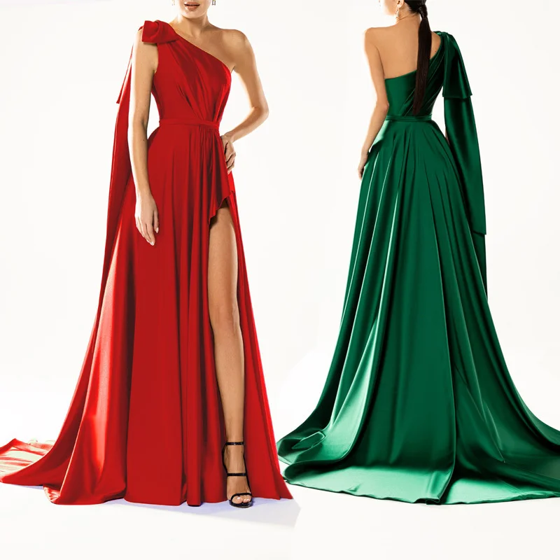 

New Lace Elegant Dress New One Shoulder Sleeveless Dress Long Skirt Christmas Prom Formal Evening Dresses Floor Length Gowns