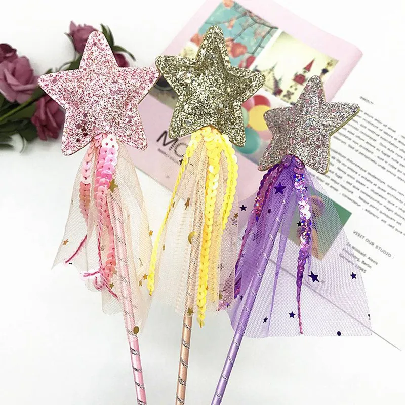 

Hot Cute Dreamlike Five Pointed Star Fairy Wand Kids Magic Stick Girl Birthday Gift Party Halloween Princess Cosplay Props