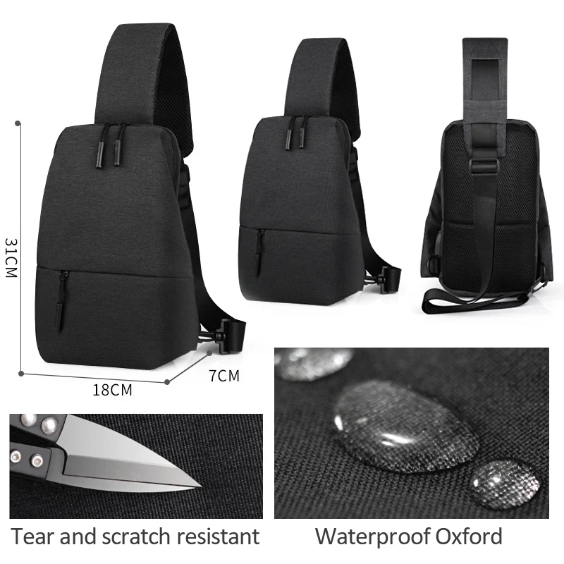 

Fashion Men's Outdoor Casual Shoulder Chest Bag Waterproof male USB teens Camping travel Sports Rucksack Crossbody bags for men