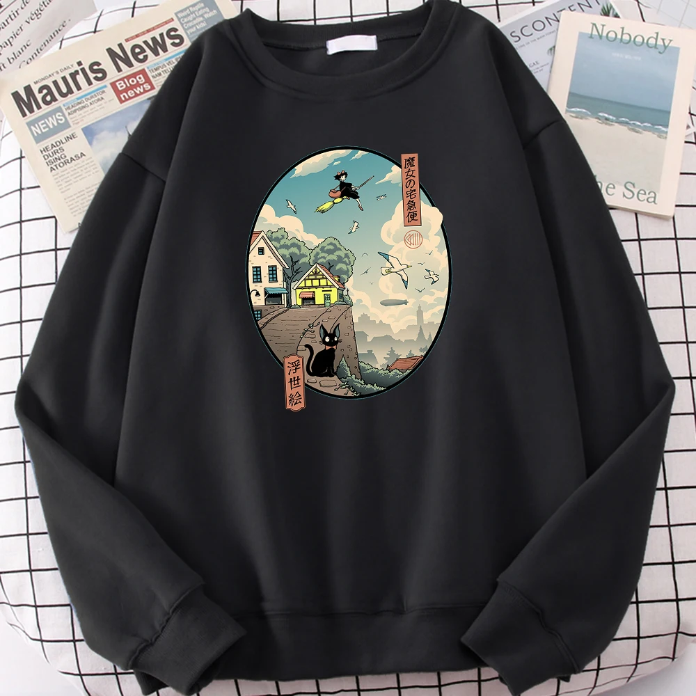 

Kiki's Delivery Service Printed Men Hoodie Casual Fleece Hoody Autumn Crewneck Sweatshirt Fashion Oversize Female Sportswears