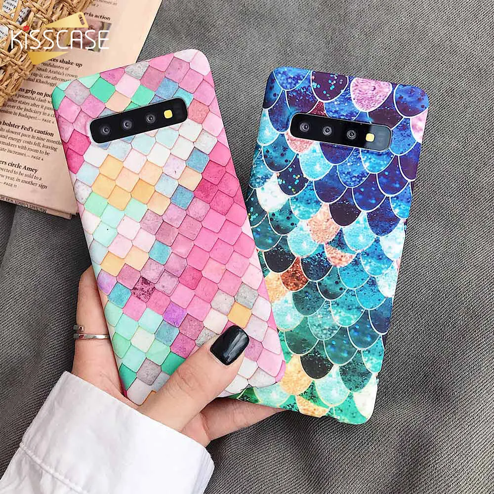 KISSCASE в виде рыбьей чешуи светящийся чехол для samsung Galaxy Note 10 A8 A7 A9 J6 J8 3D разноцветный