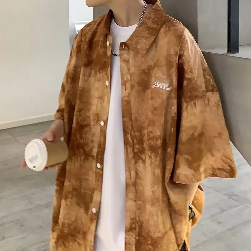 

Summer Short-sleeved Shirt Men's Fashion Retro Printing Casual Shirt Men Streetwear Korean Loose Tie-dye Shirts Mens M-2XL