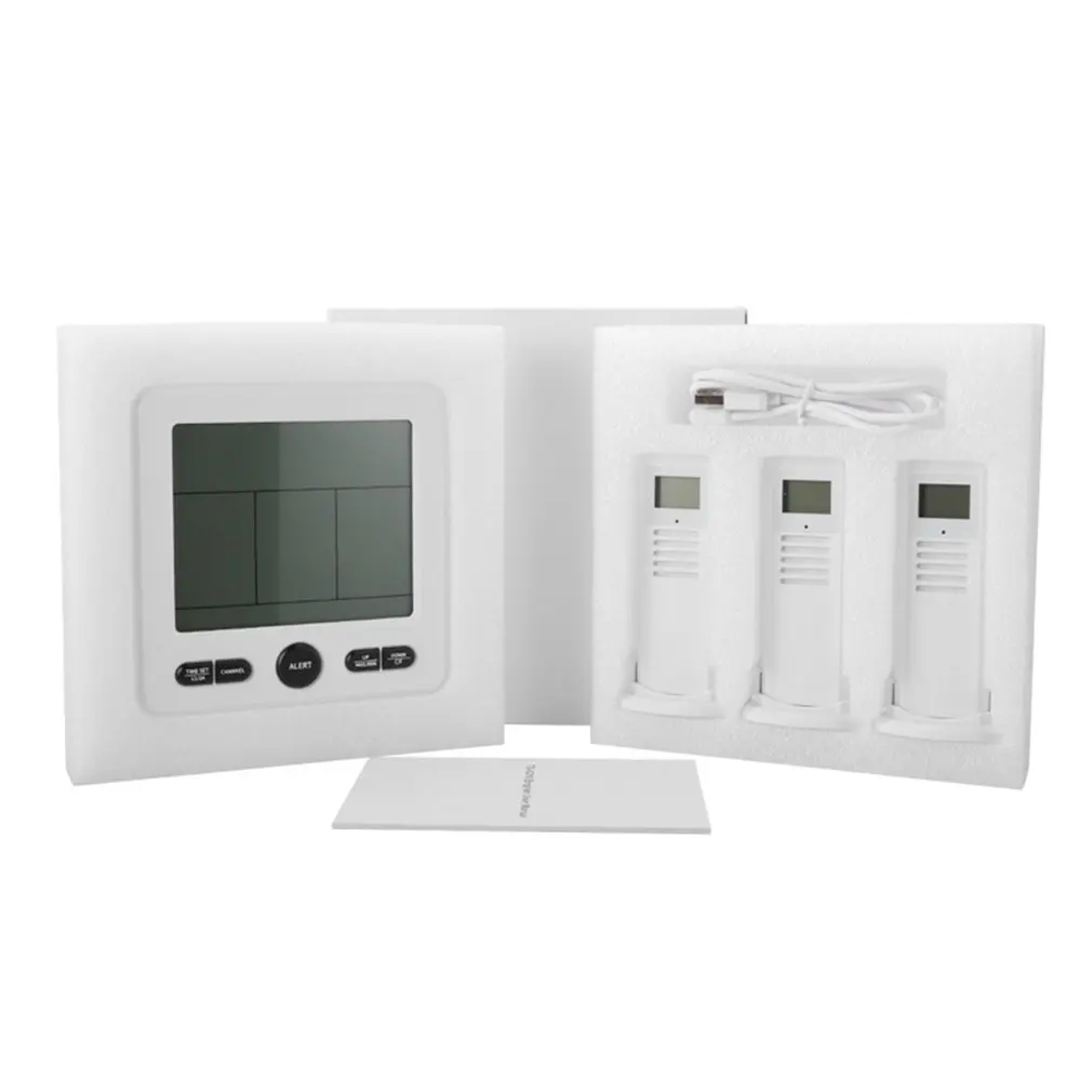 

Multifunction Table Alarm Clock Calendar Infrared Thermometer Humidity Meter Weather Station Monitor With 3 Wireless Transmitter