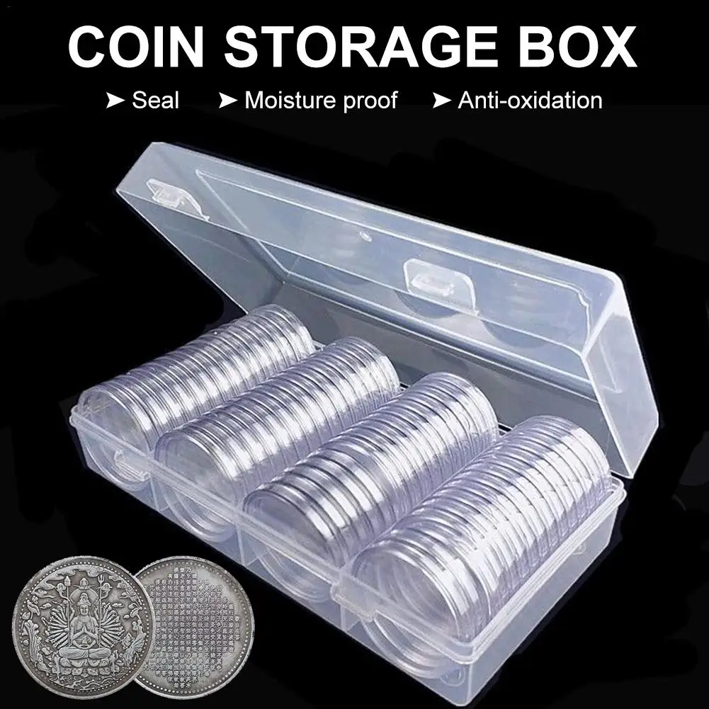 

60pcs 40mm Silver Eagles Coin Capsules Coin Case Coin Holder Storage Container with Storage Organizer Box for Coin Collection