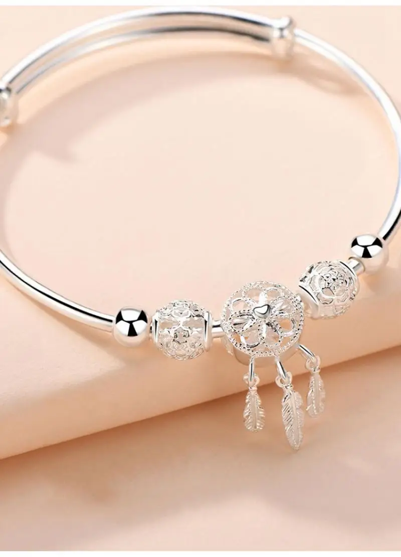 

925 Sterling Silver Bracelet Pt50 Platinum White Gold Bracelets Adjustable Opening Personality Cold Wind Silver Jewelry Female