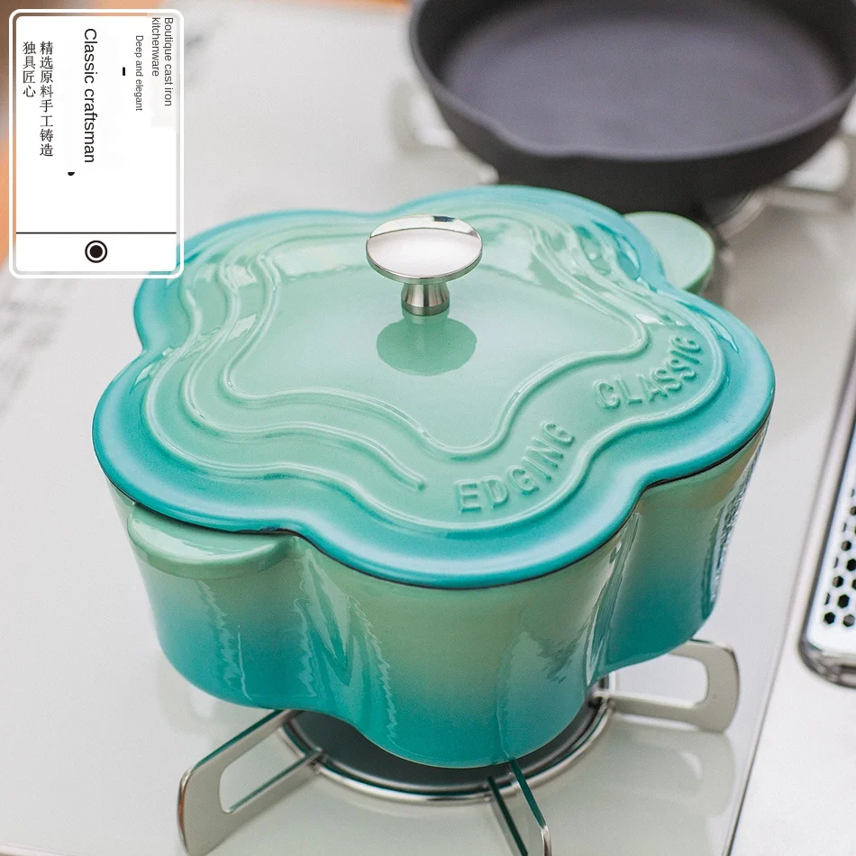 

Enamel Thickened Flowers Cast Iron Enamel Pot Small Saucepan Soup Pot 22cm Induction Cooker Universal Gradient Color Two Options