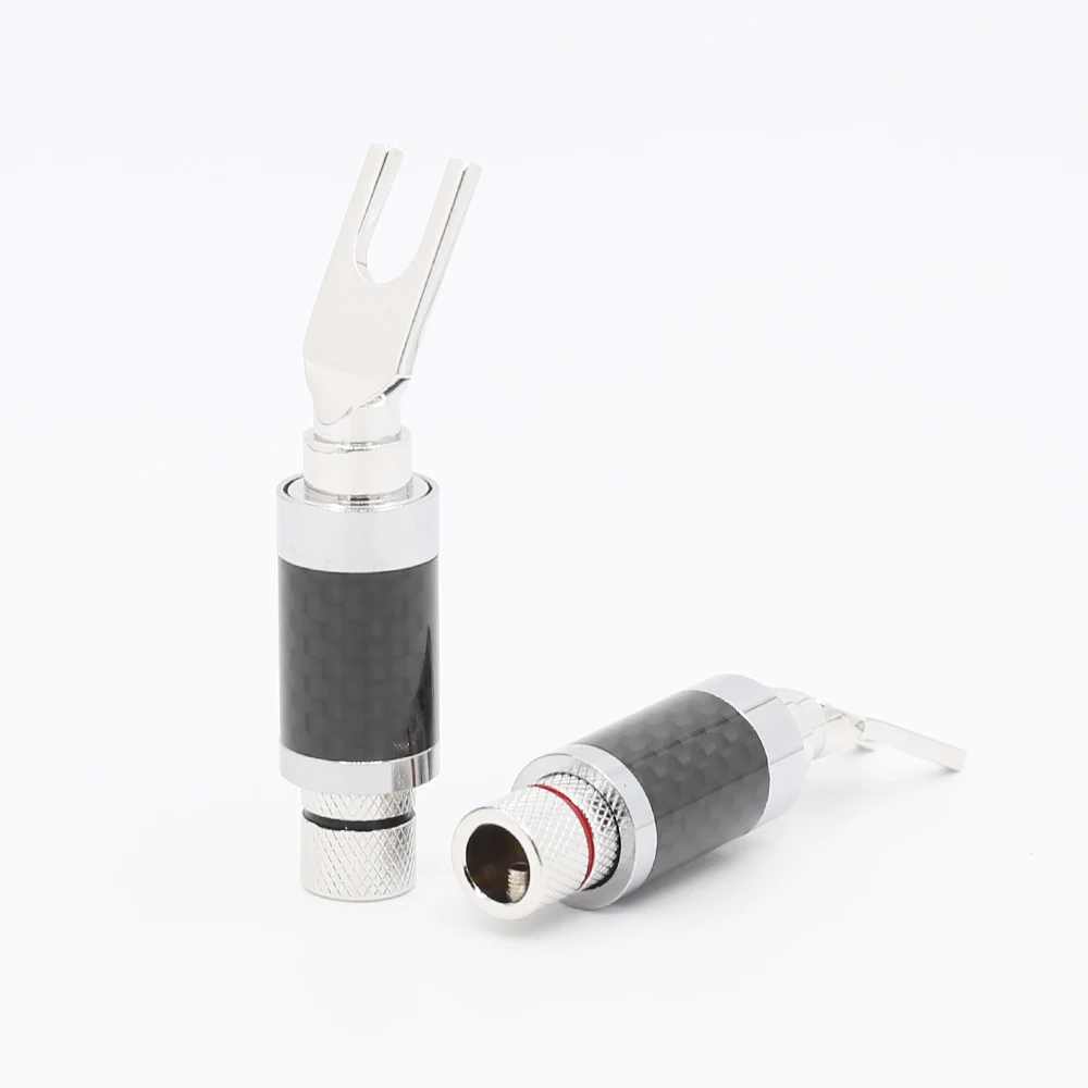 4 pieces Rhodium Plated Spade Plug Carbon Fiber Speaker 9mm Cable Connector | Электроника