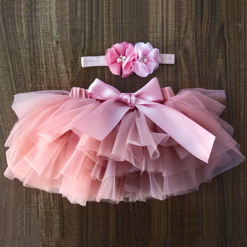 

Baby girls tutu skirt 2pcs tulle lace bloomers diaper cover Newborn infant outfits Mauv headband flower set Baby mesh bloomers