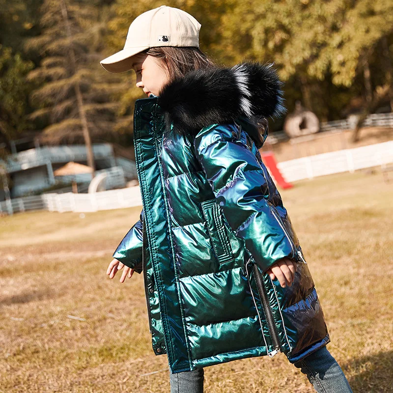 Children Handsome Long Wadded Jacket Kids Boys Girls Shiny Glossy Hooded Cotton-padded Coat Teenage Casual Fashion Warm Outwear