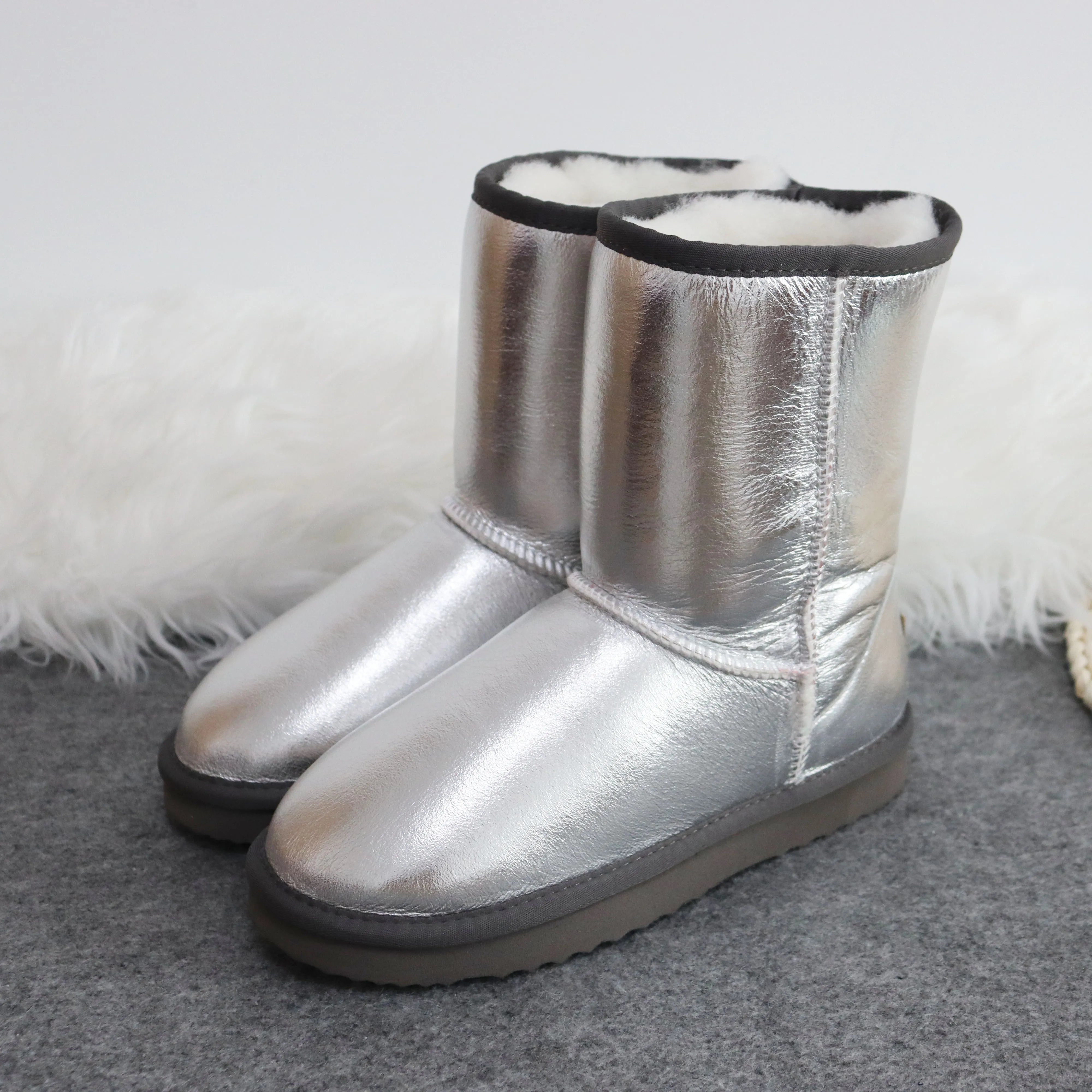 

Best Selling 2020 Natural Boots Warm Wool For Women's Winter Boots Wool Inside 100% Genuine Sheepskin Leather Woman Snow Boots