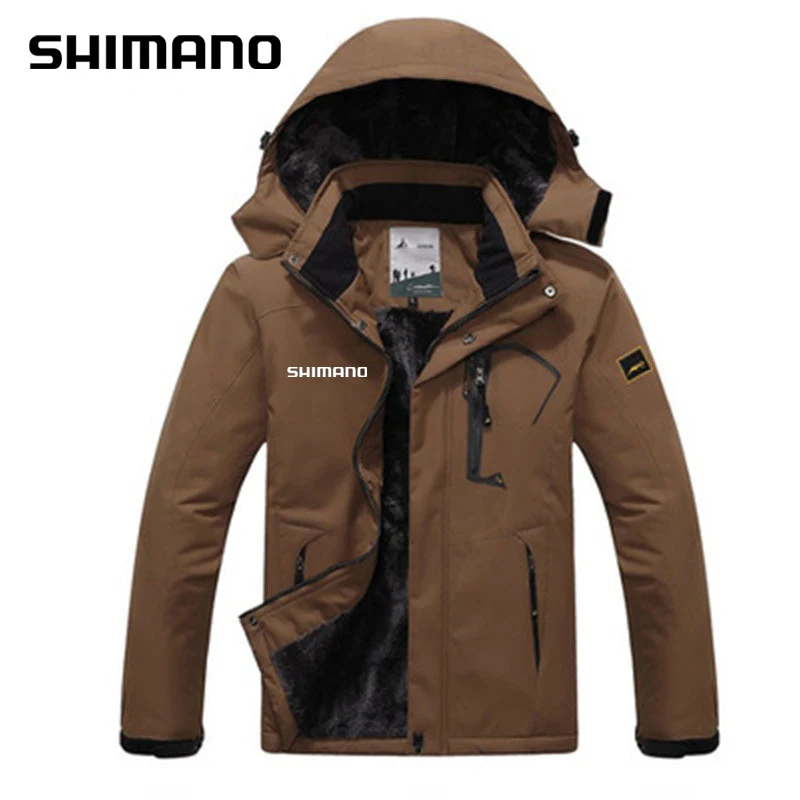 

Одежда для рыбалки Shimano с капюшоном для альпинизма плюс бархатная ветрозащитная теплая плотная водонепроницаемая одежда для альпинизма му...