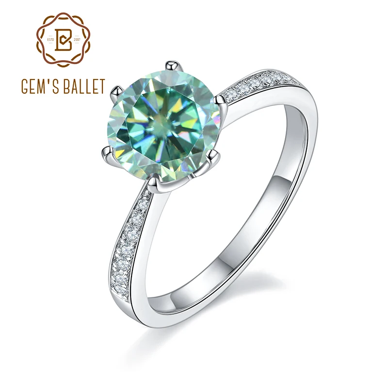 

GEM'S BALLET 585 14K 10K 18K Gold 925 Silver Ring 1ct 2ct 3ct Green Round Green Moissanite Cathedral Engagement Ring For Women