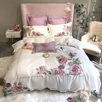 luxury embroidered lotus bedding set 60s egyptian cotton silky soft double size bed sheet pillowcase duvet cover 46pcs for home