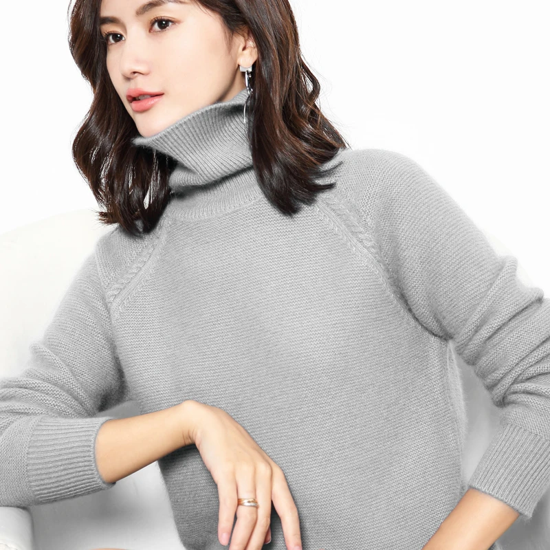2019 кашемировый свитер с высоким воротником женский свободный пуловер однотонный