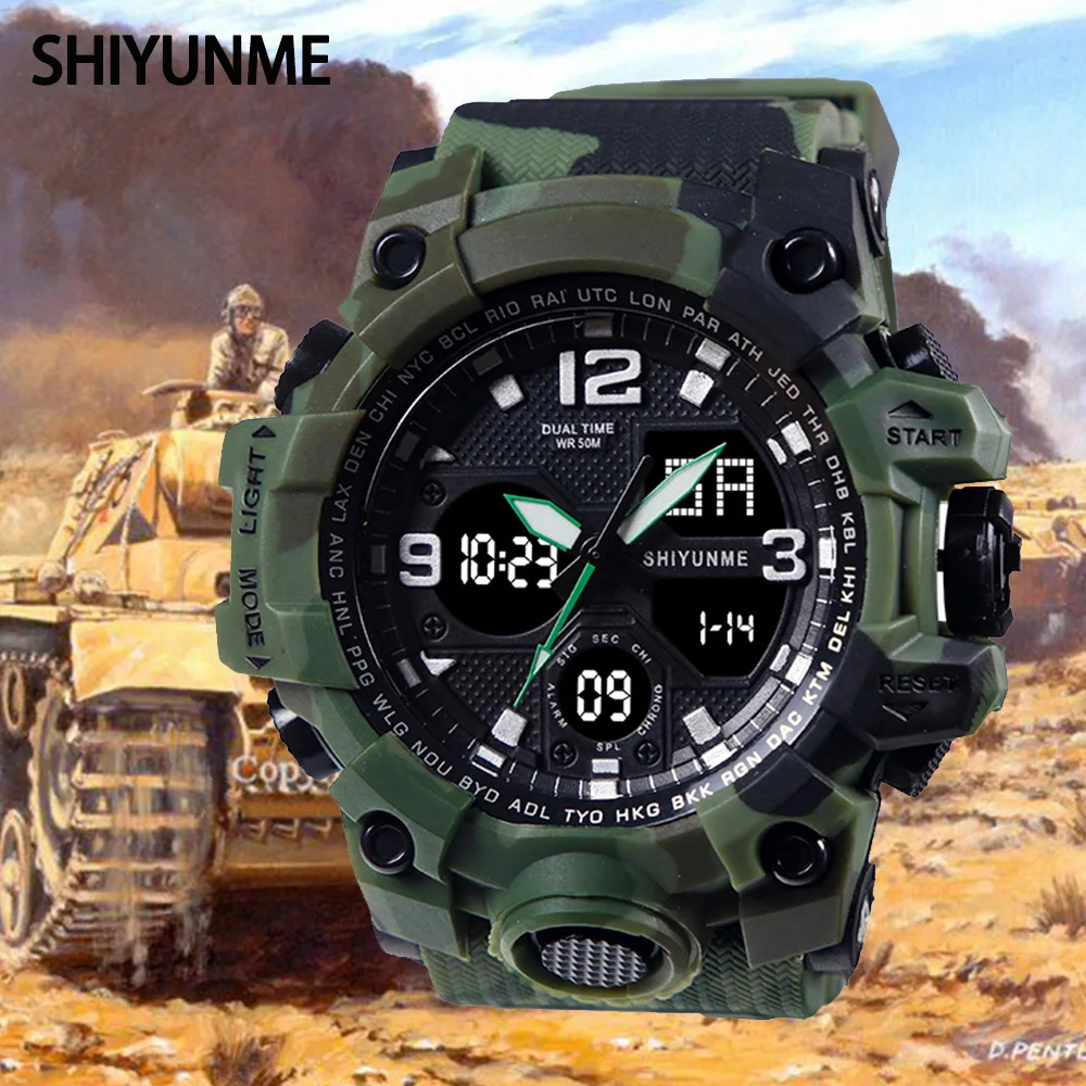 

SHIYUNME Роскошные военные спортивные часы в стиле G, Мужские кварцевые аналоговые зеркальные цифровые часы, мужские водонепроницаемые наручны...