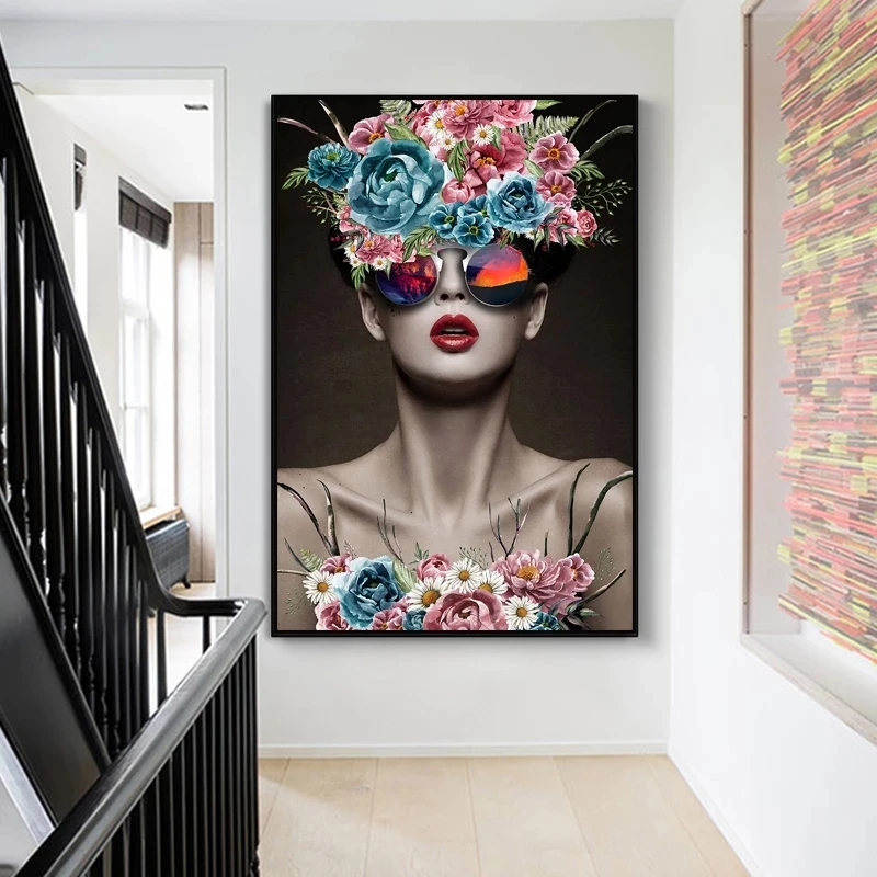 

Canvas Flower Woman Picture Prints Poster Nordic Painting Wall Art Living Room Abstract Artwork Modern Home Decor Modular Frame