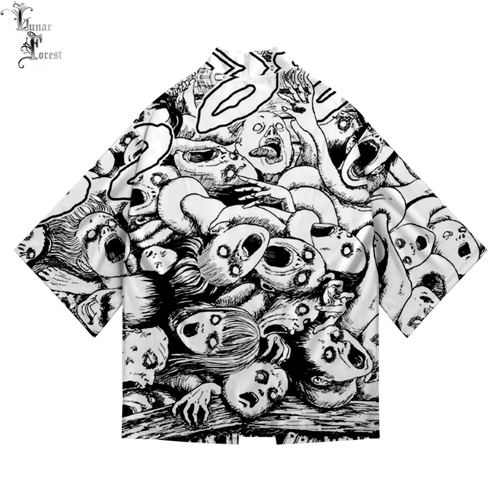 Junji Ito 3D печать Аниме японское кимоно хаори юката косплей для женщин/мужчин Модная Летняя Повседневная крутая уличная одежда с коротким рукавом