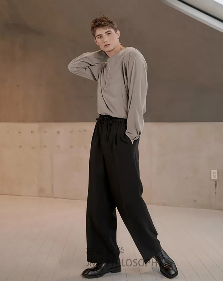 Мужские повседневные брюки Капри Брюки расклешенные Широкие свободные темные |