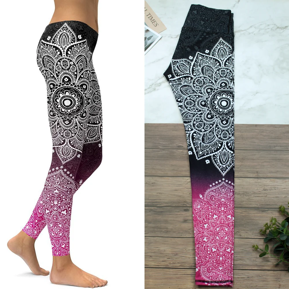 

GOSSINA Fitness Athletic Yoga Pants Women Leggings Linden Flower Sportswear Four-Way Stretch Leggings Pants for Female