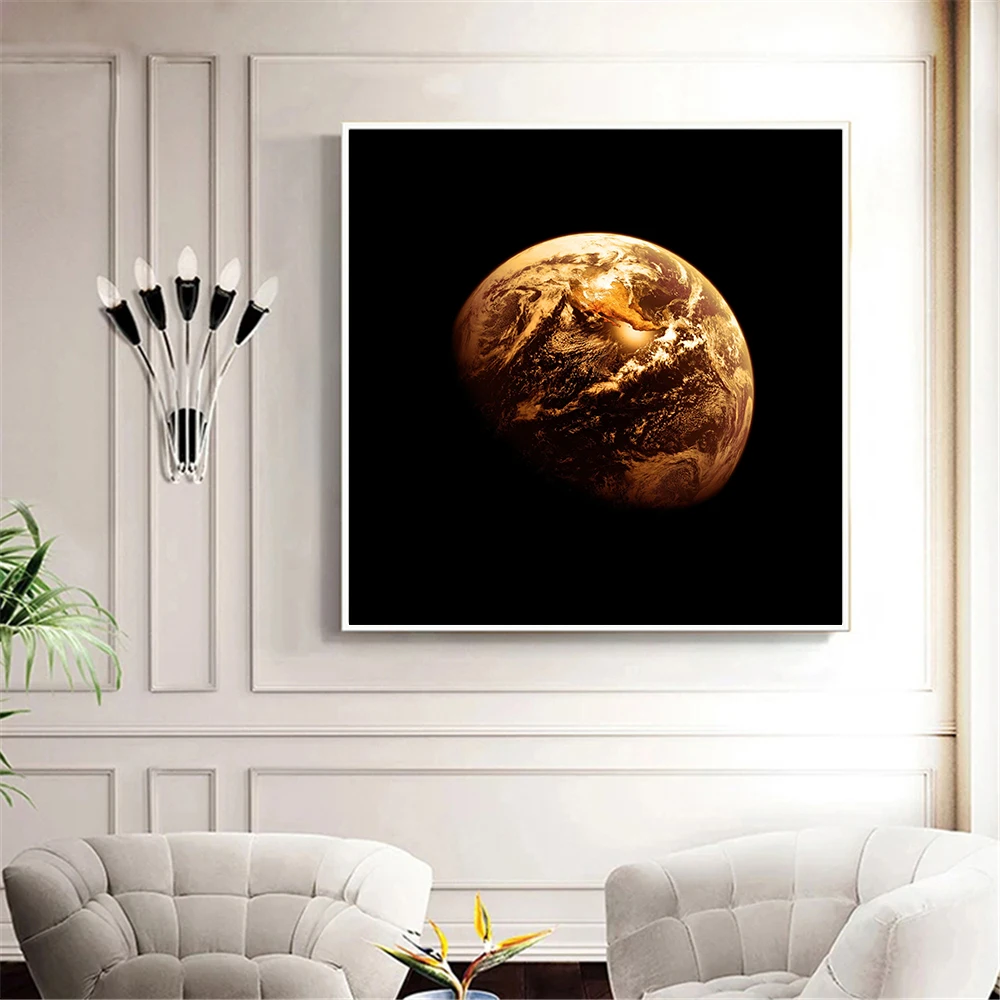 

Земля плакат Холст Картина Рисунок с Луной современного искусства стены Вселенная, космос, планета на холсте для гостиной домашнего Декор в...