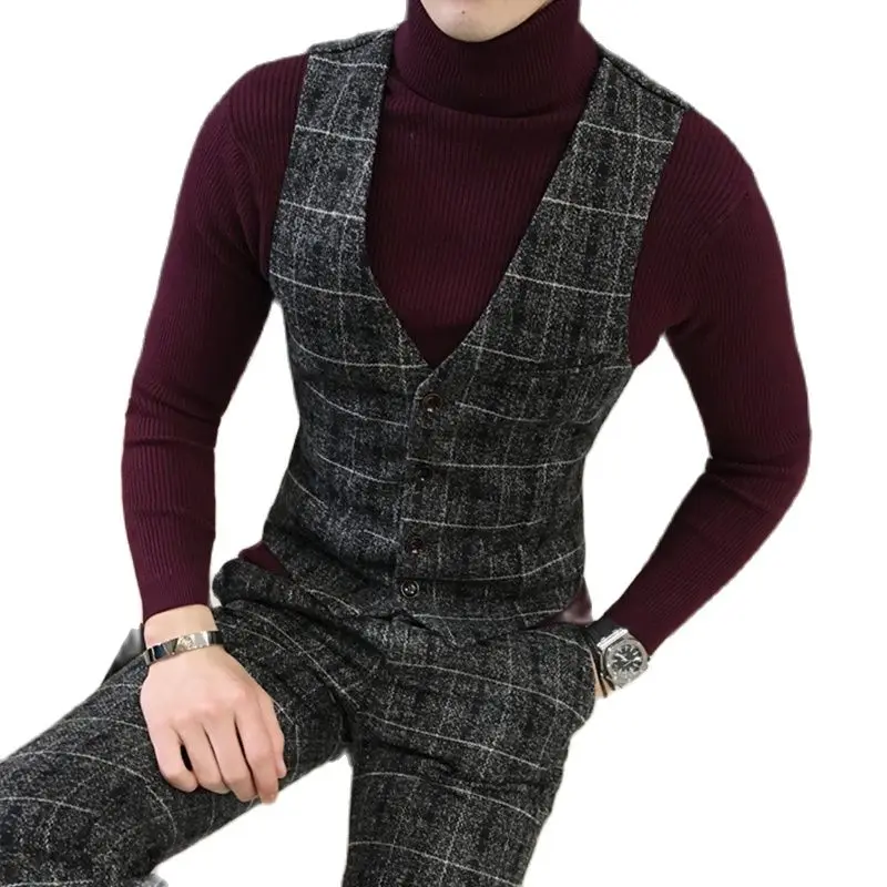Осенне-зимний новый клетчатый костюм Terno из 3 предметов для мужчин