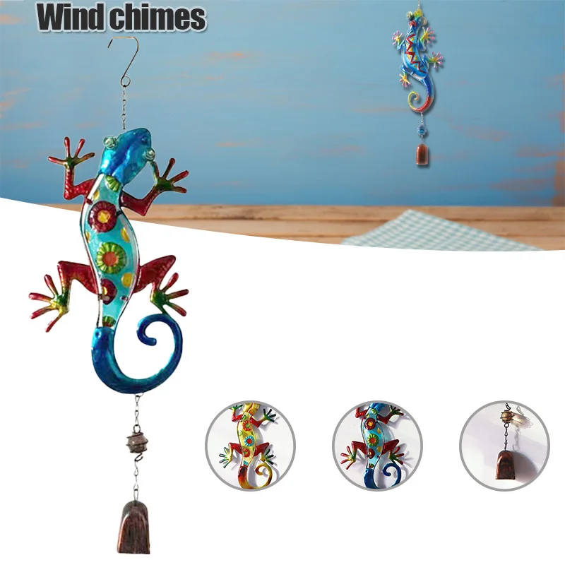 

Gecko Wind Chimes Metal Glass Painted Window Outdoor Garden Balcony Ornaments adornos para casa статуэтки для интерьера
