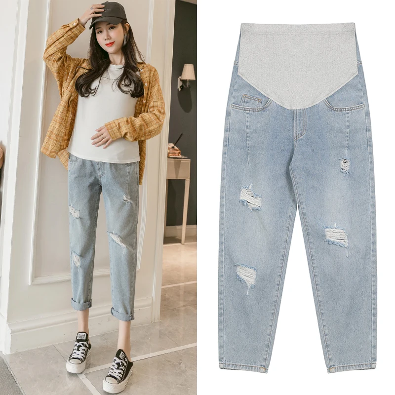 Брюки из хлопка для беременных женщин свободные брюки денима до щиколотки мода