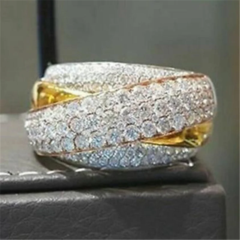 

Exaggerated Three-Color Cross Full Crystal Ring For Women Engagement Party Wedding Female Jewely Korean Style Hand Accessories