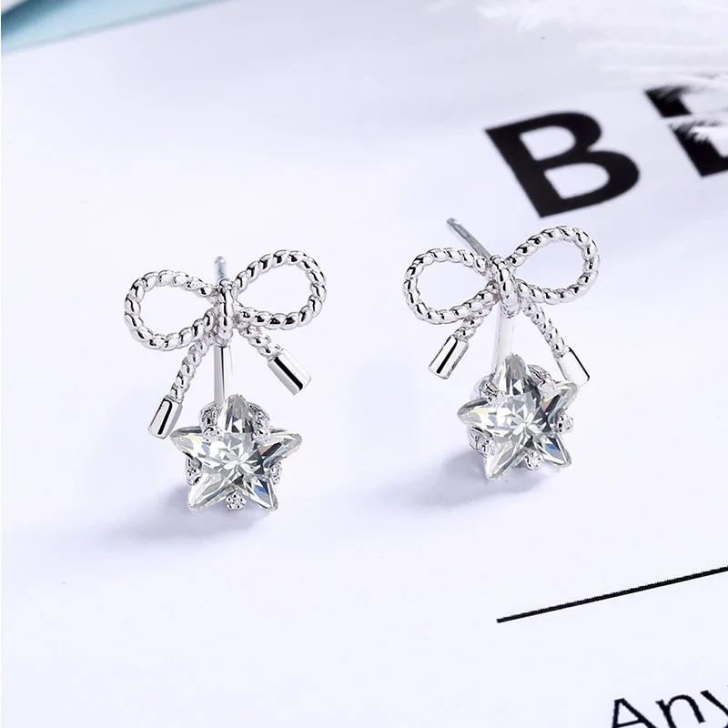 Женские серьги гвоздики в виде пятиконечной звезды из серебра 925