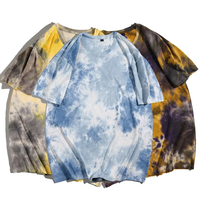 

Summer New Mens Oversized Vintage Short Sleeve T Shirts Fashion Harajuku O Collared Tie Dye Tshirts Men Women Camisetas Hombre