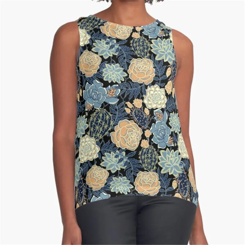 

Women Vintage Sleeveless T Shirt Blue Giraffe Pattern Printed Summer O-neck tank tops Harajuku Pullover Vest Lady Tee Shirt tops