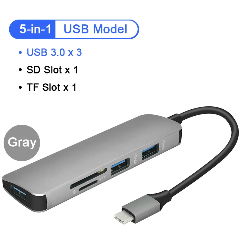 As show 5 в 1 USB C концентратор USB-C-3,0 концентратор HDMI PD Thunderbolt 3 адаптер для MacBook samsung Galaxy S9/S8 huawei P20 Pro type C usb-хаб - Цвет: As show