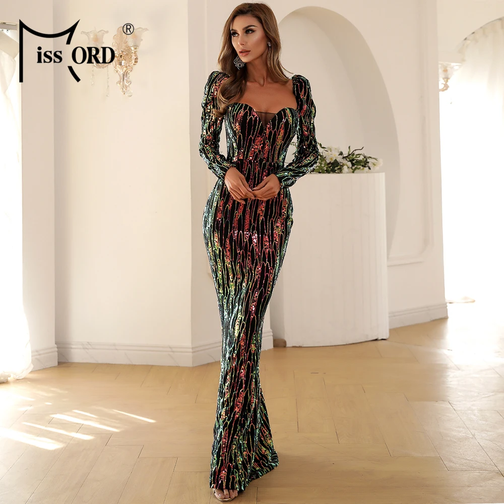 

Missord 2021 Autumn Long Sleeve Backless Sequin Prom Dress Women Floor Length Multi Maxi Dress Evening Party Y2k Dresses